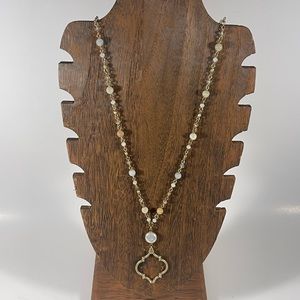 Long Gold Necklace with stone beads